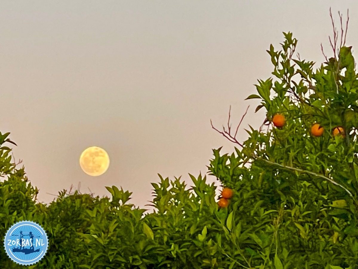 De maan verlicht door de zon om 6 uur